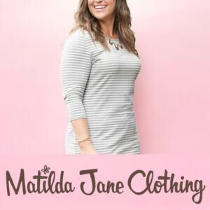 Matilda Jane Top |‎ Womens Gray White Striped 3/4 Sleeve | Size XXL